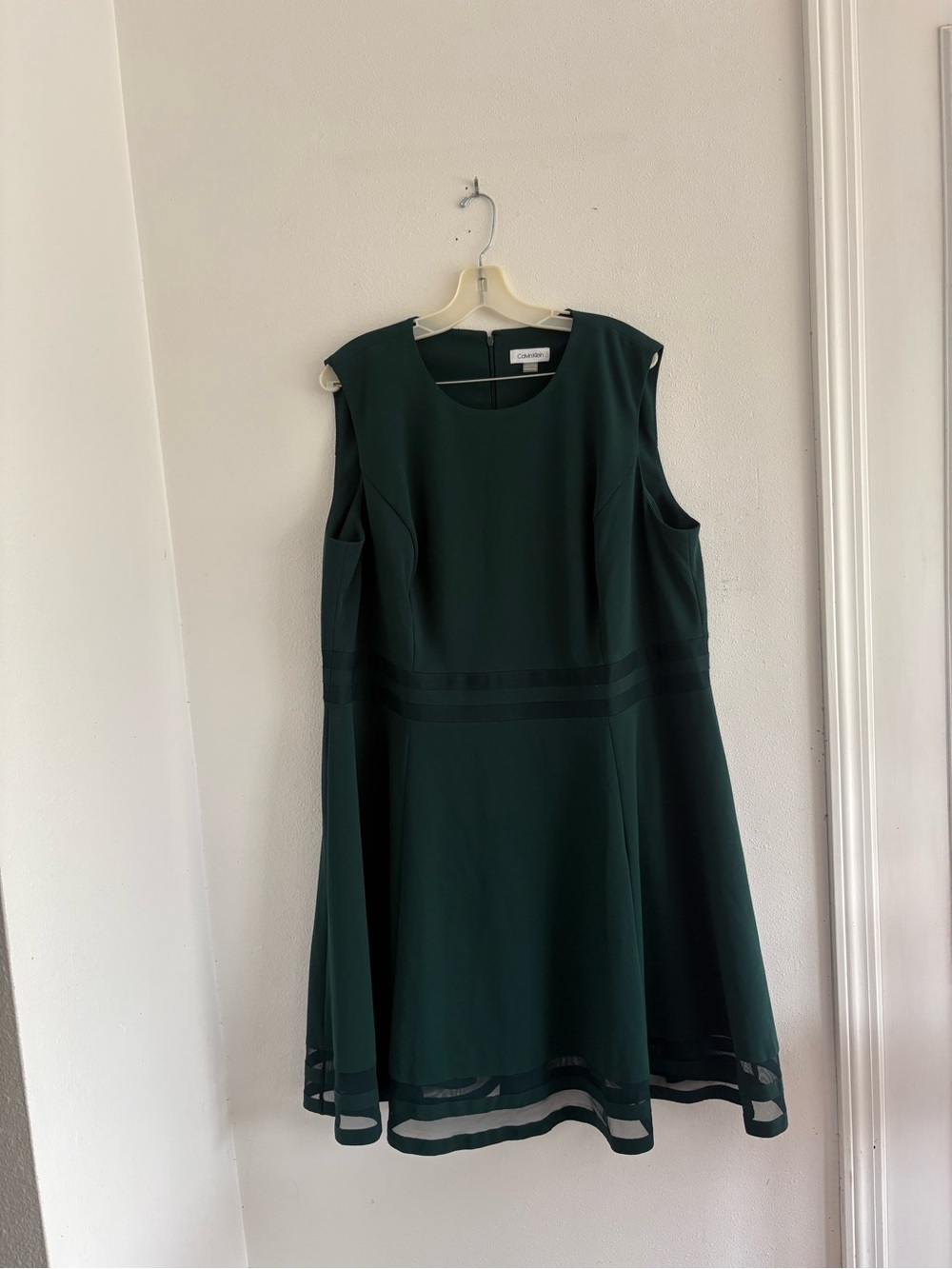 Calvin Klein Green Mesh Trim Fit Flare Dress 20W